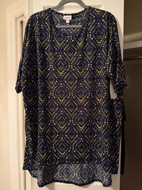 LuLaRoe Navy & Yellow Diamond Dot Irma Tunic